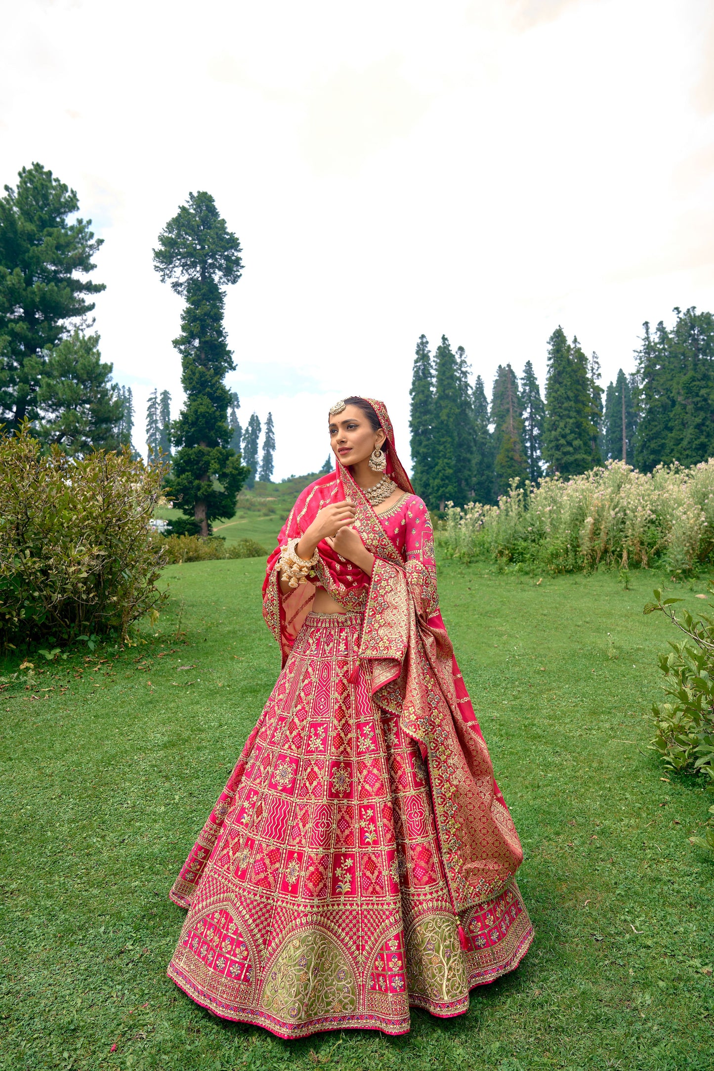 Pink Color Silk Heavy Embroidered Wedding Lehenga Choli - Rent