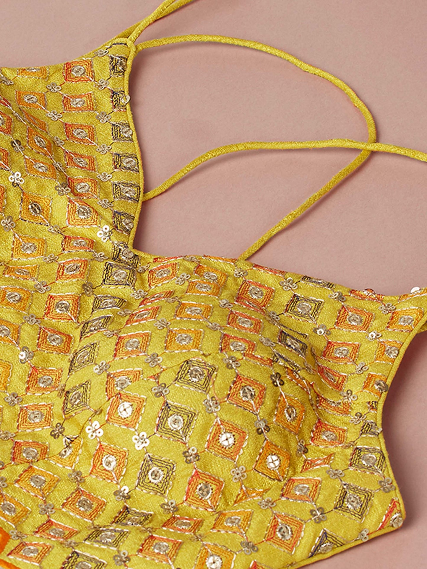 Yellow Organza Leheriya Printed Lehenga choli