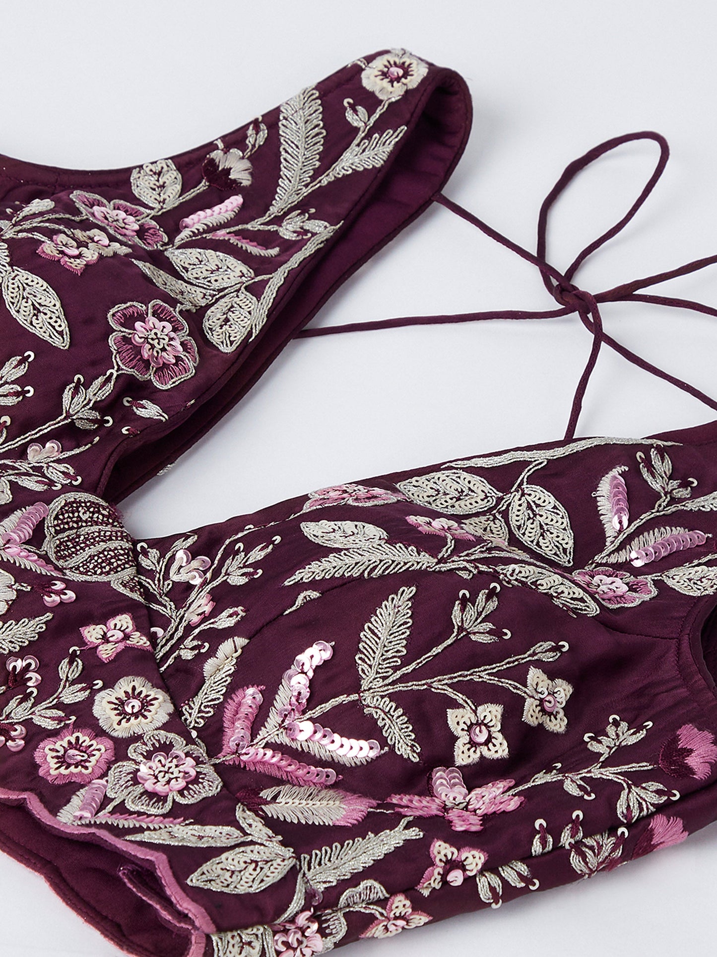 Burgundy Georgette Sequins and thread embroidery Lehenga