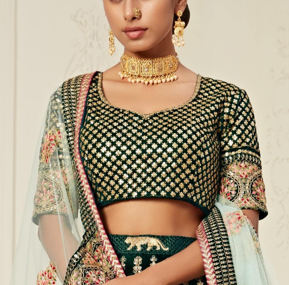 Green Heavy Bridal Wear Lehenga Choli