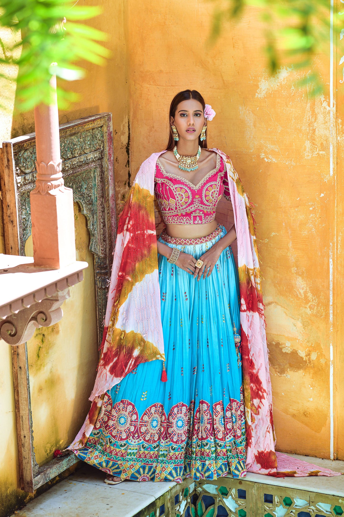 Blue Viscose Digital Printed Lehenga Choli
