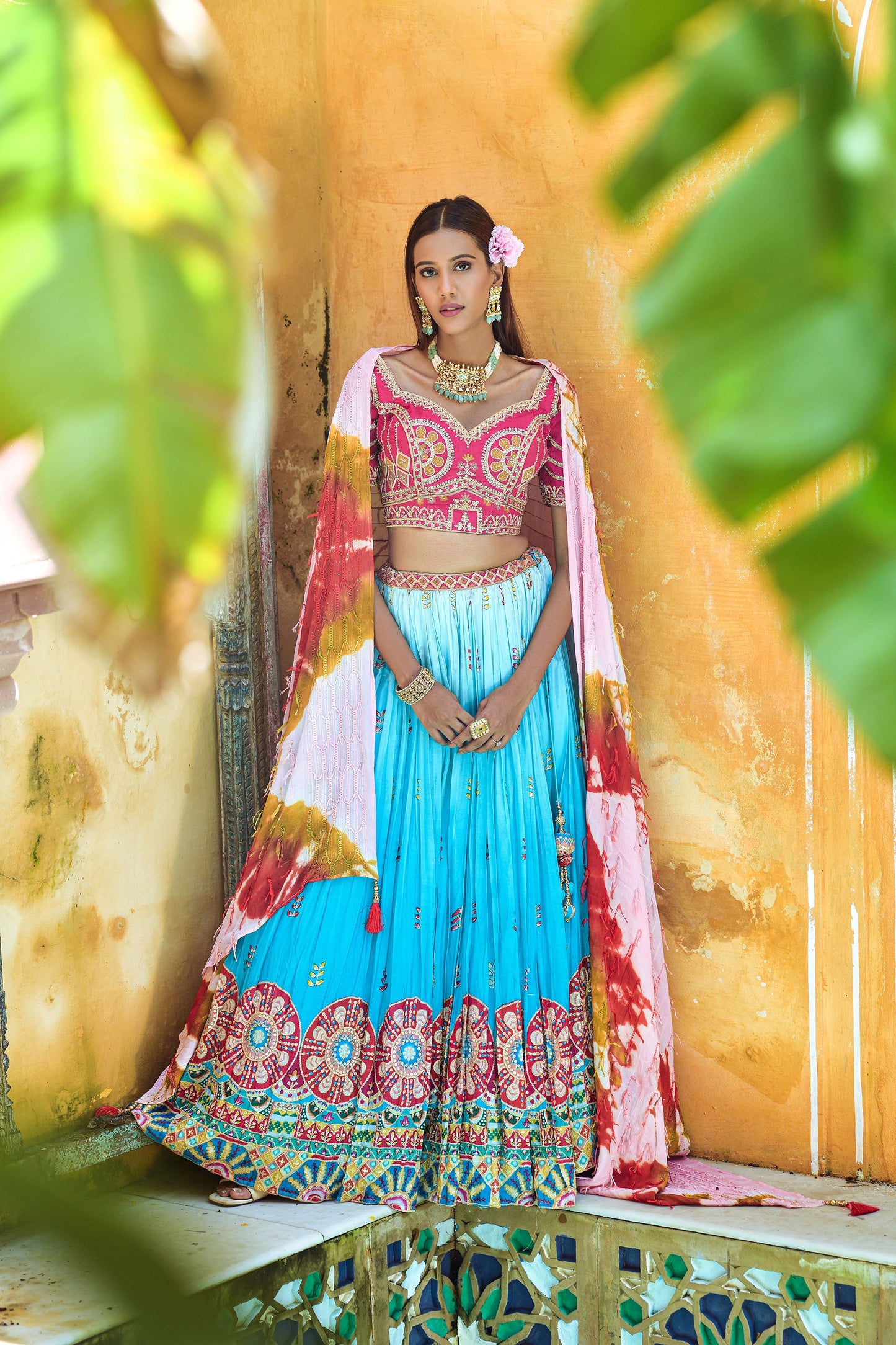 Blue Viscose Digital Printed Lehenga Choli