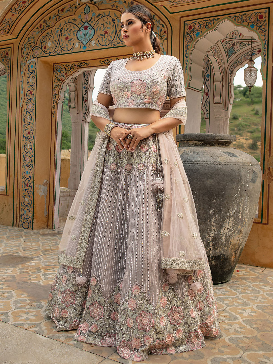 Light Purple Net Embroidery Lehenga for Sangeet AN77318