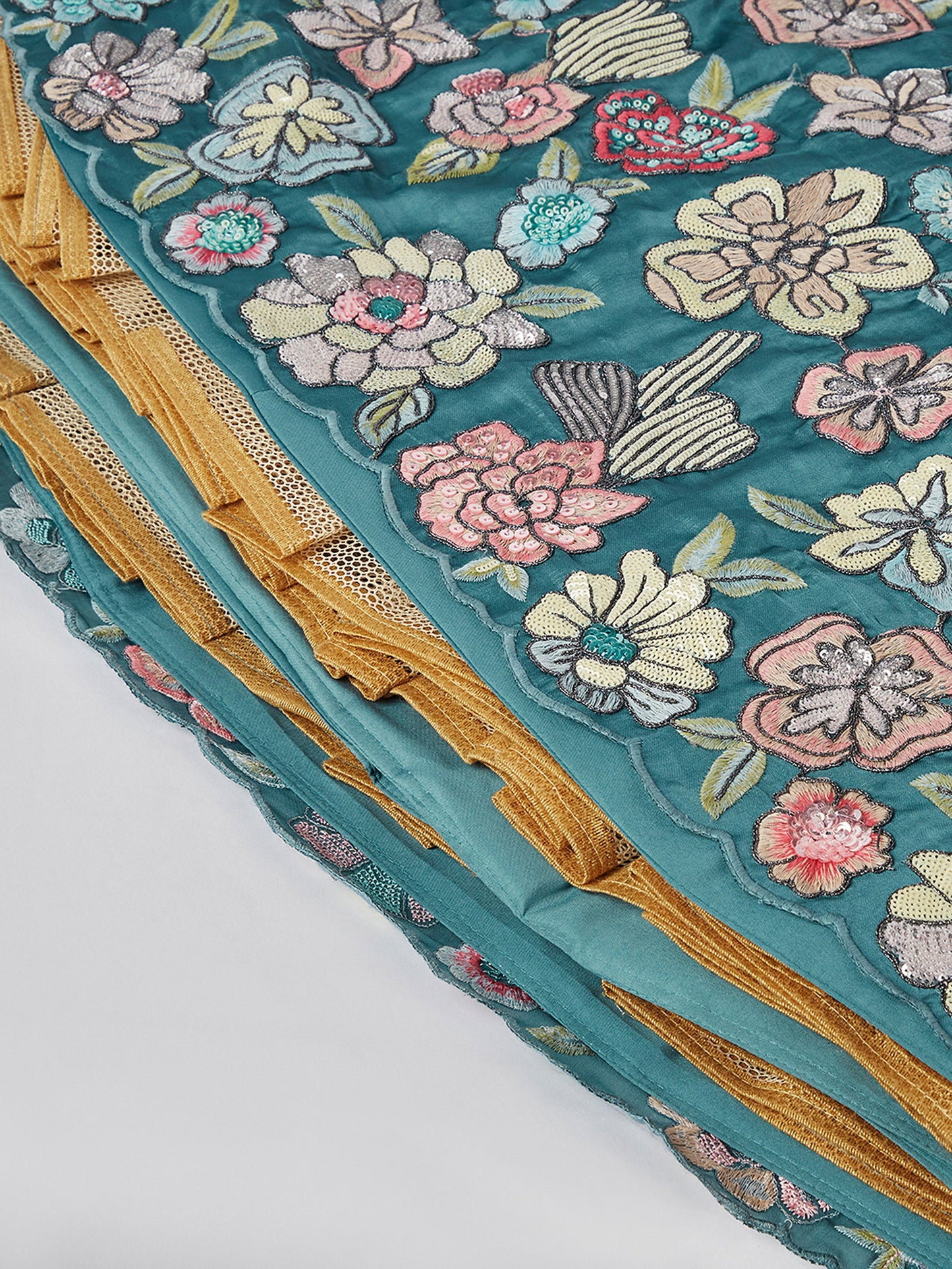 Turquoise blue Georgette Sequins and thread embroidery Lehenga