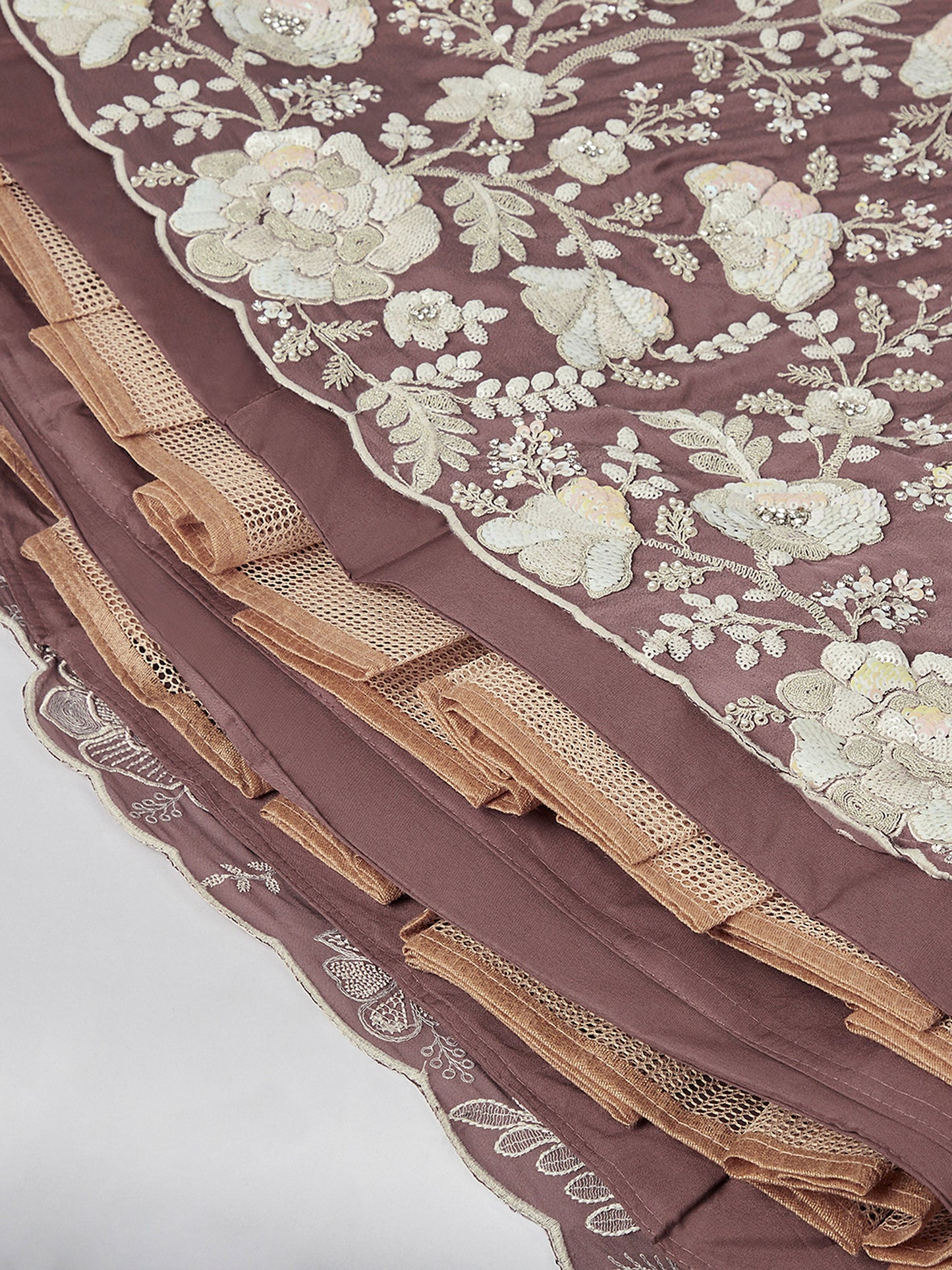 Rose gold Georgette Sequins and thread embroidery Lehenga