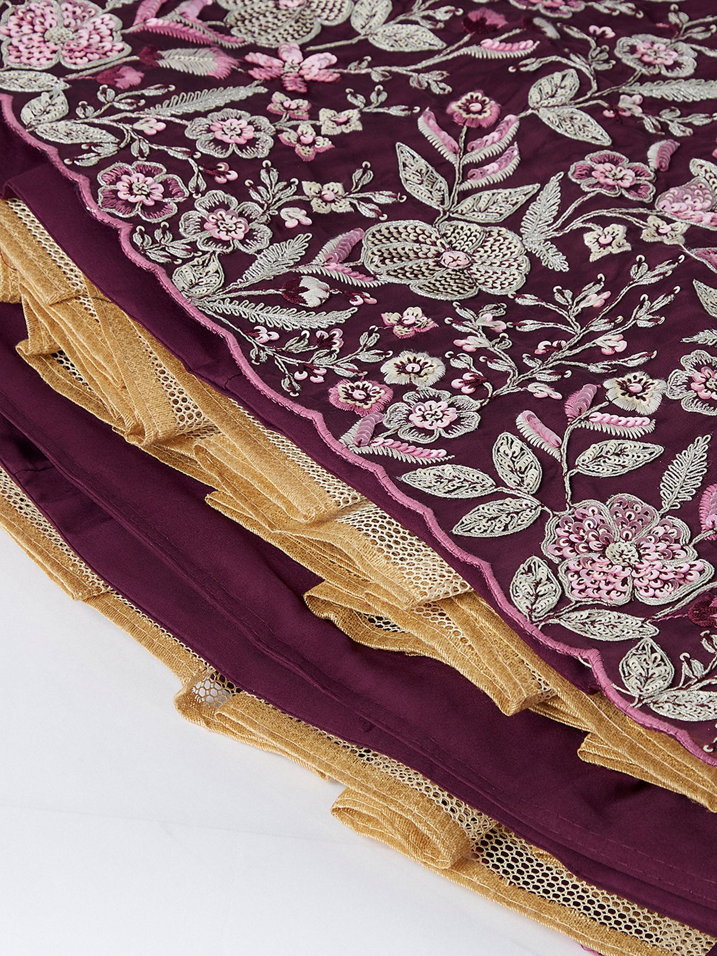 Burgundy Georgette Sequins and thread embroidery Lehenga