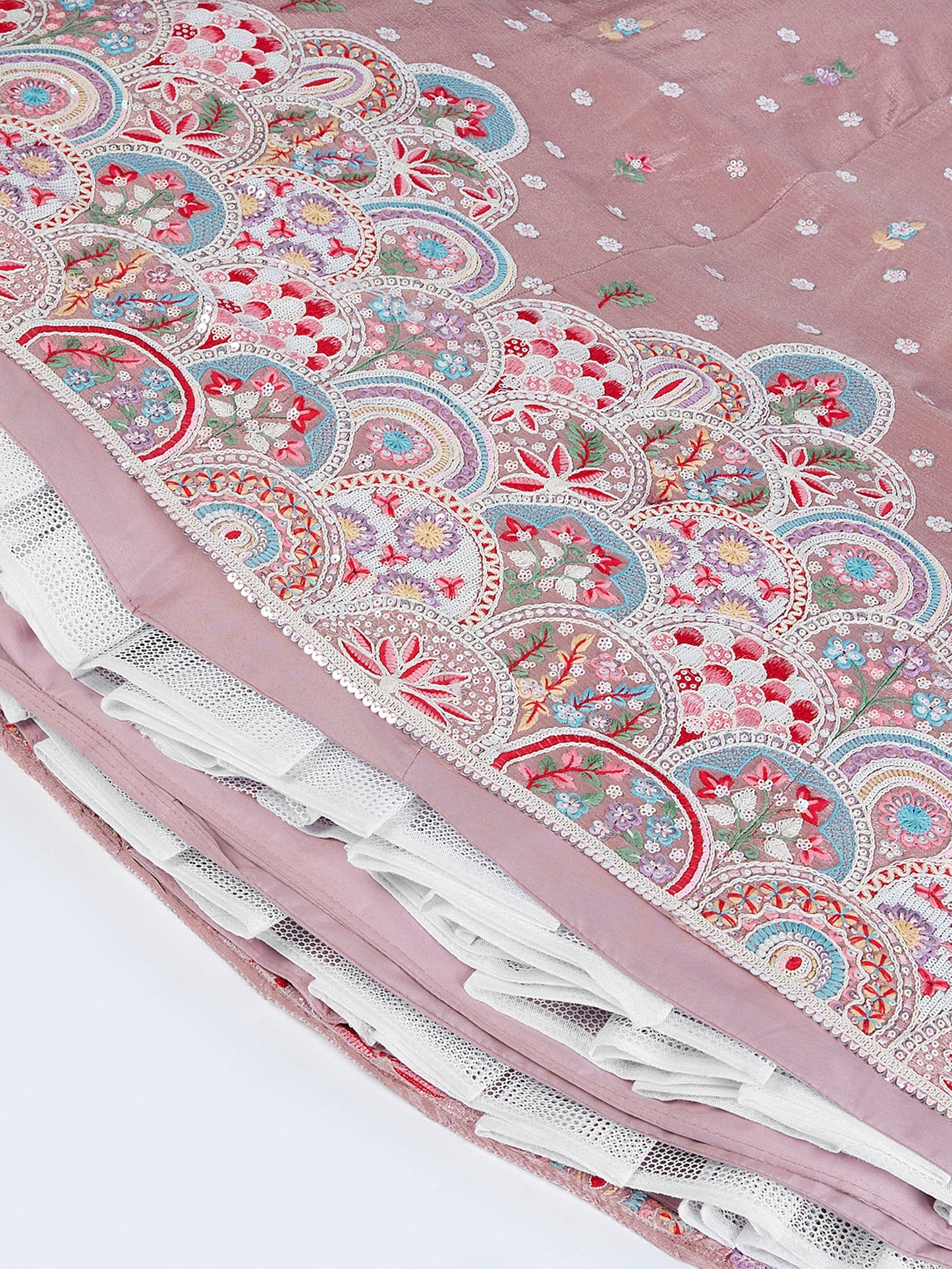 Rose gold Pure Chiffon Sequins and thread embroidery Lehenga