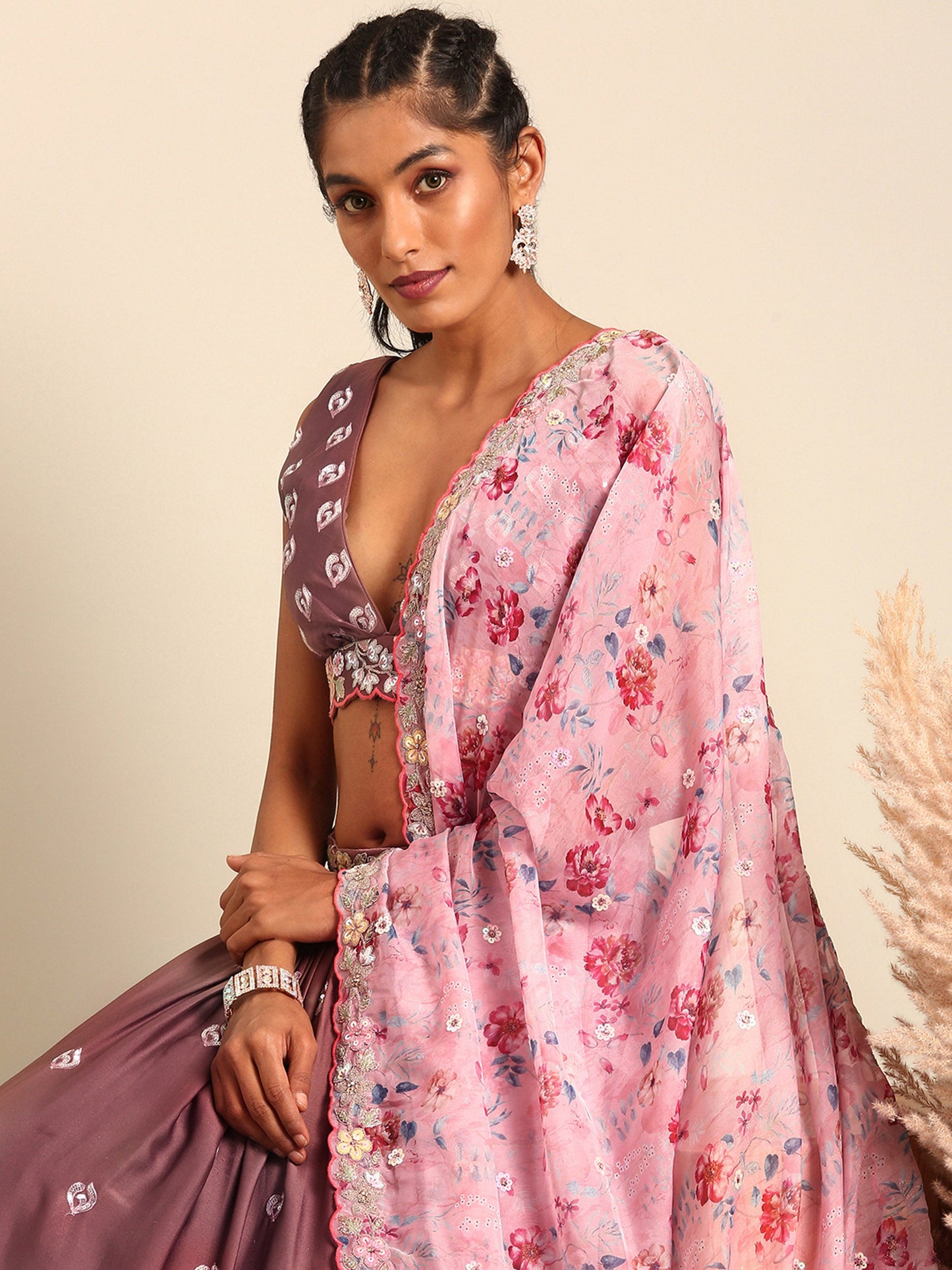 Rose Gold Chinon Sequins embroidery Lehenga
