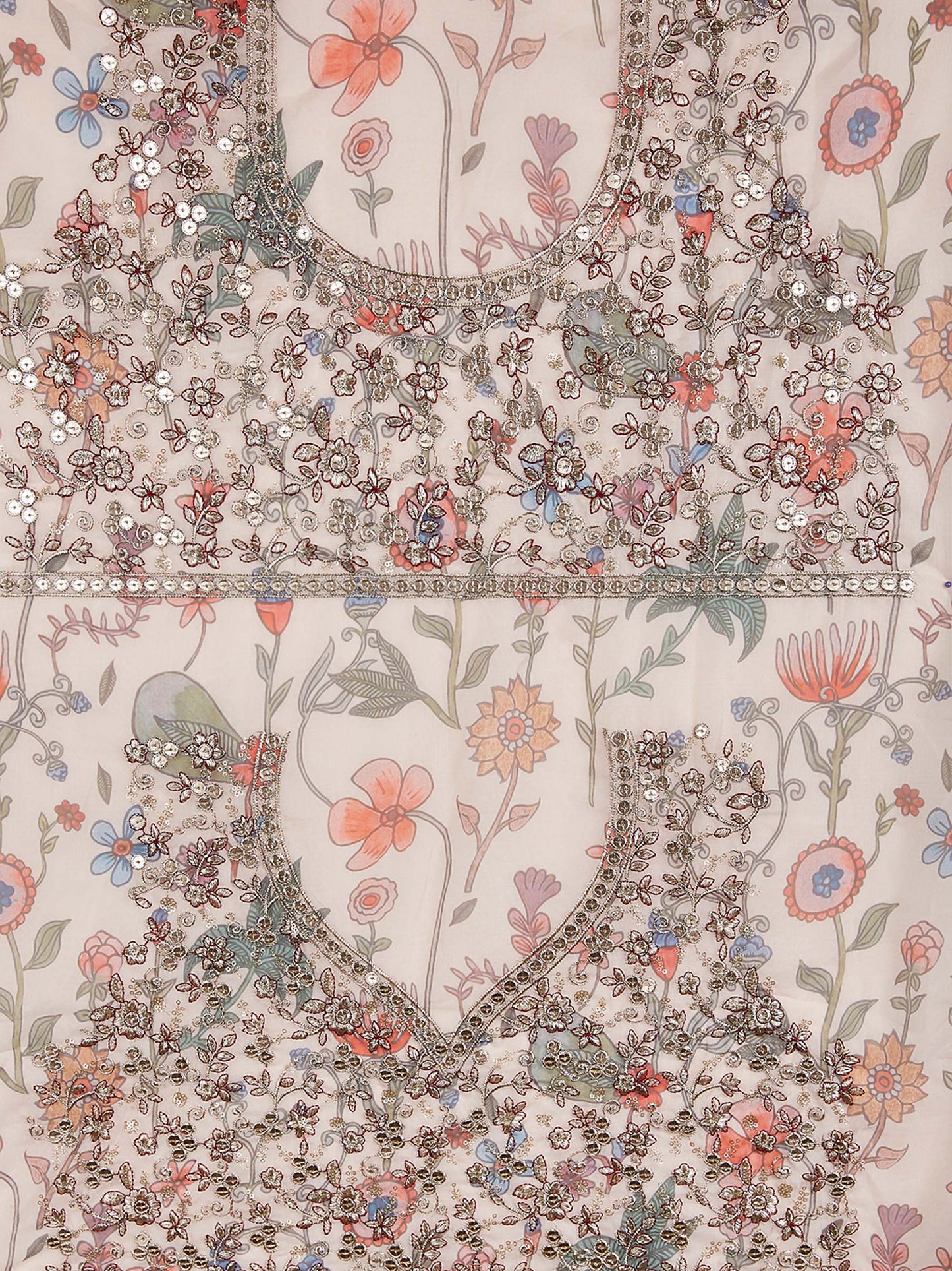 Cream colour Organza Floral design digital print Lehenga