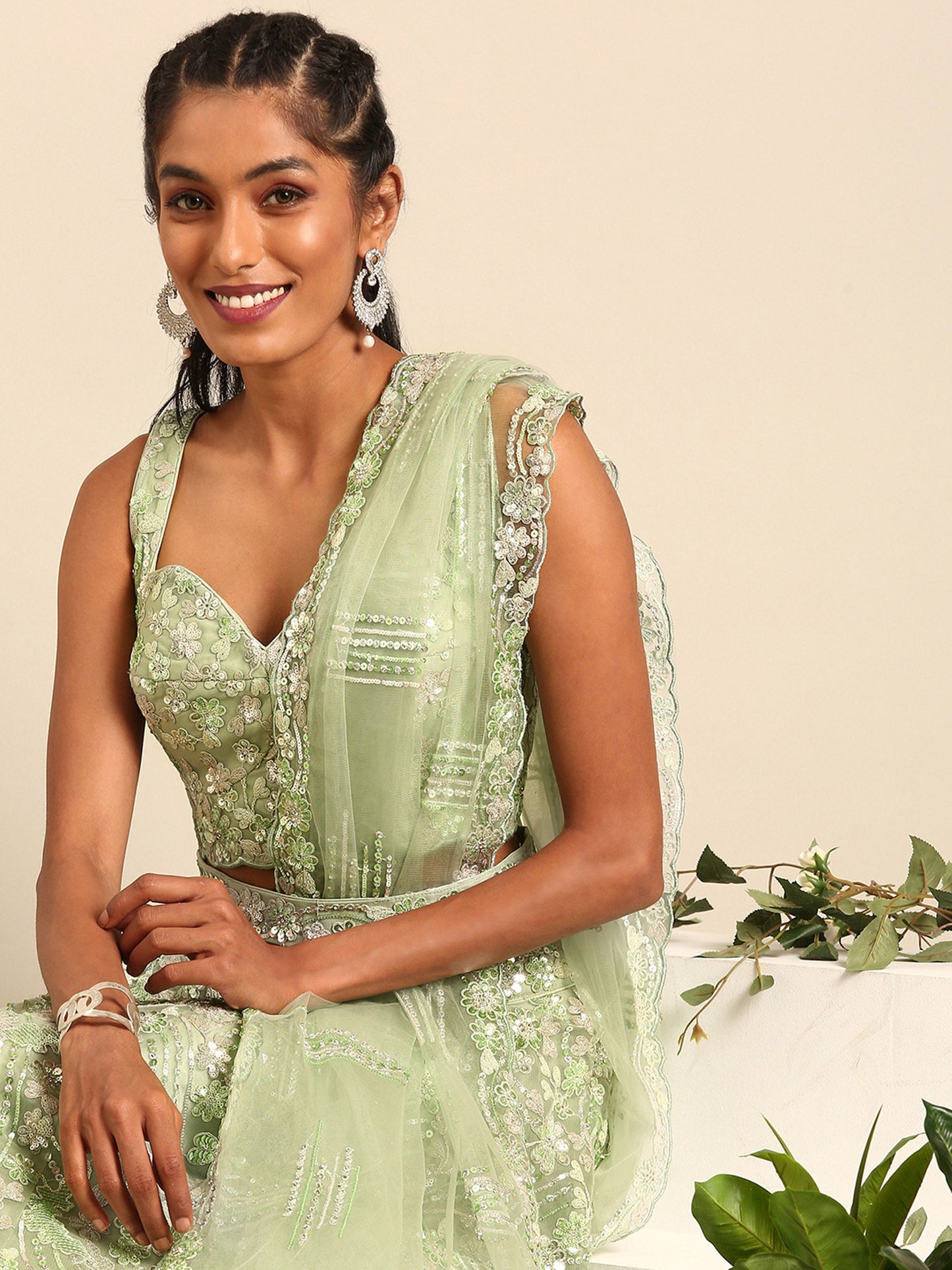 Lime Green Net Sequins and Zarkan embroidery Lehenga