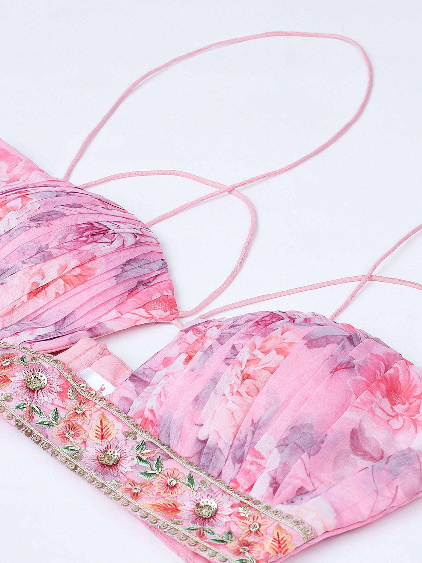 Coral colour Organza Floral design digital print Lehenga