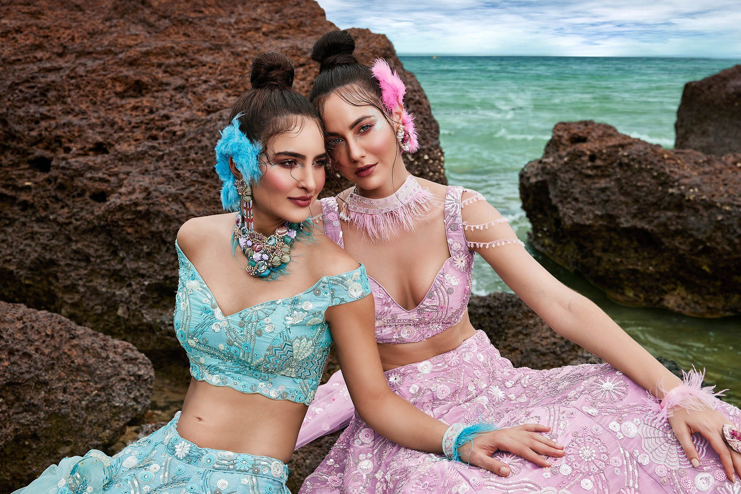 Mauve Organza Sequins, Zarkan and thread embroidery Lehenga