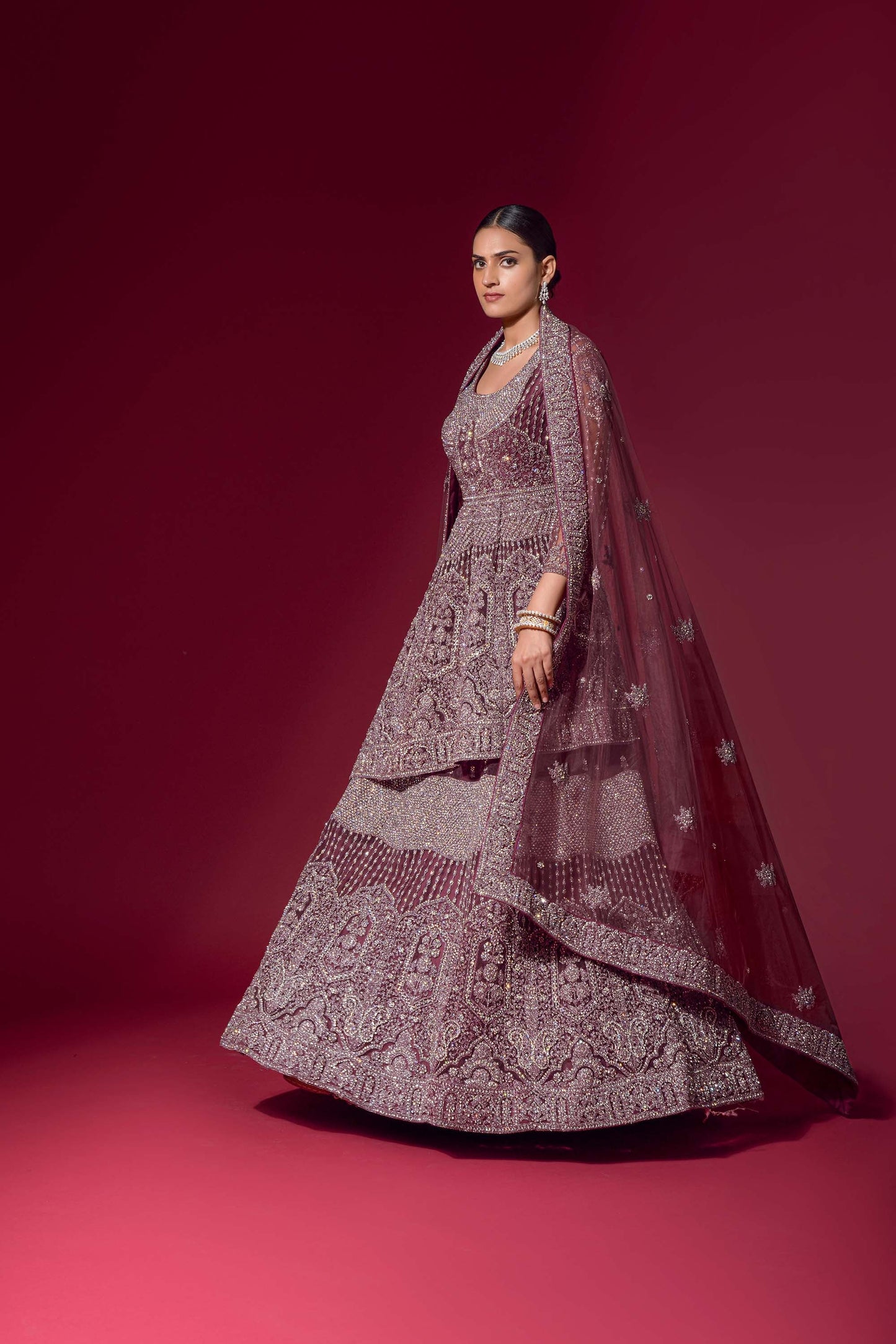 Classy Purple Embroidered Peplum Jacket Lehenga