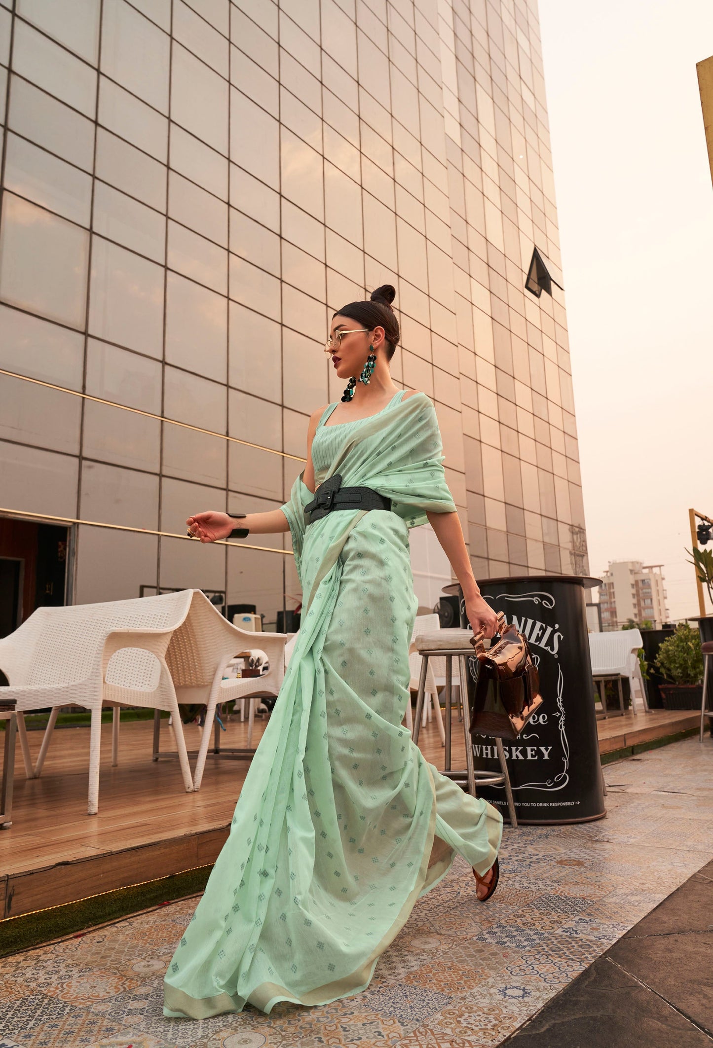 Pale Green Koral Silk Saree