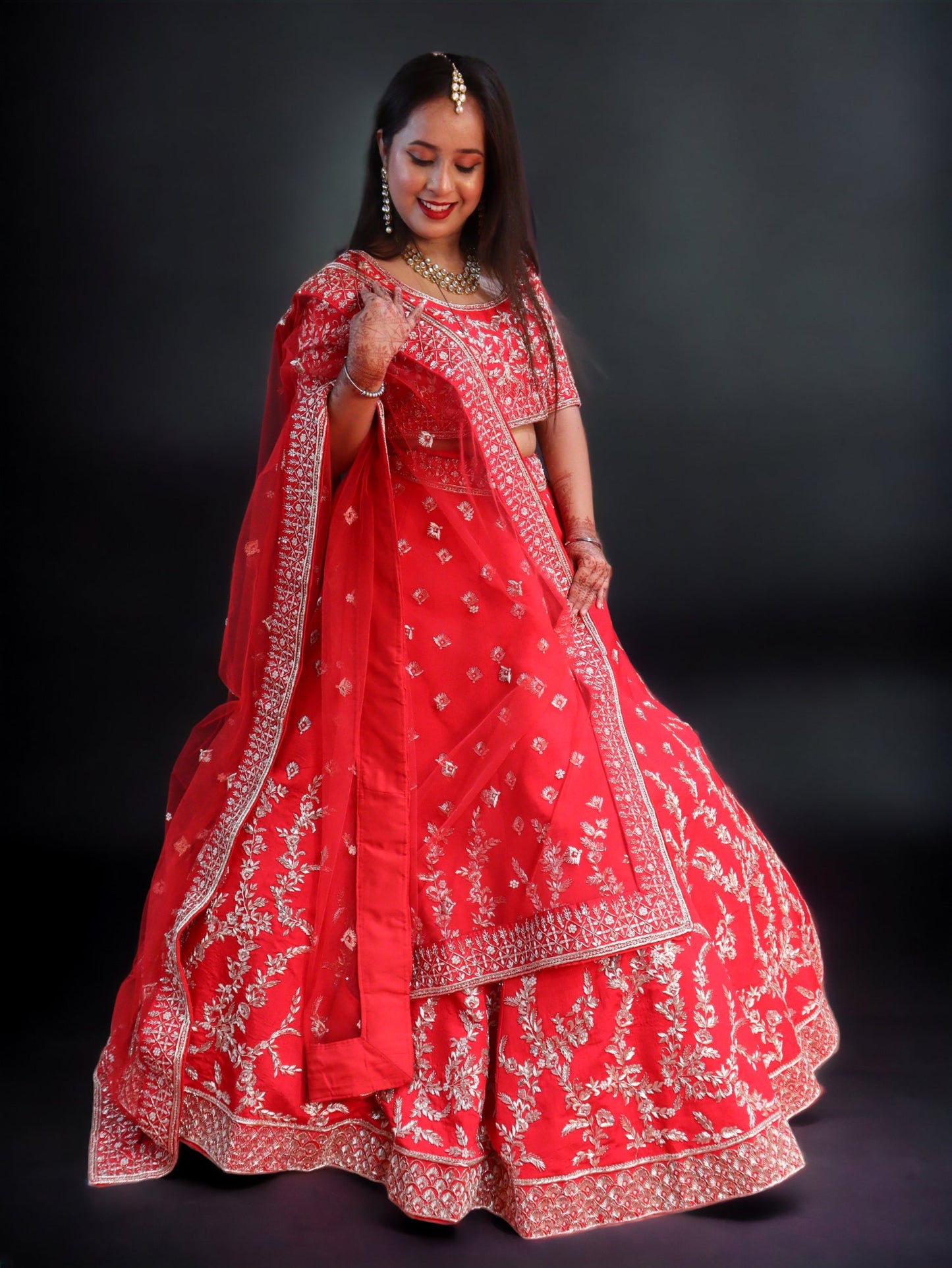 Red Raw Silk Hand Embroidered Gotapatti Bridal Lehenga