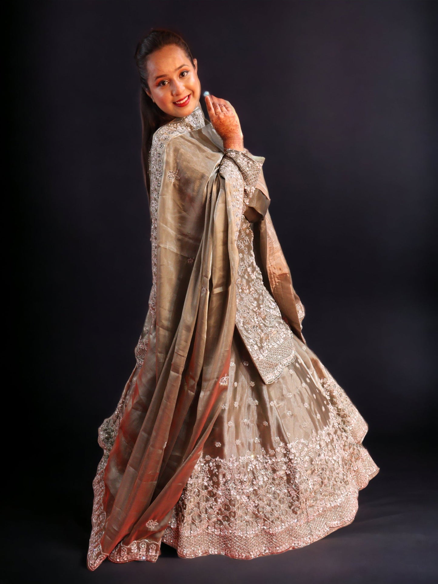 Grey Raw Silk Hand Embroidered Kasti Pearl Bridal Kurti