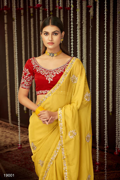 Yellow Sequins Saree for Rent