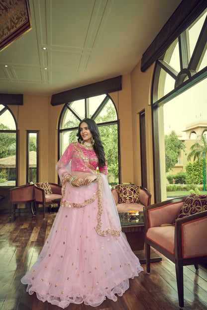 Beautiful Pink Soft Net Designer Lehenga Choli