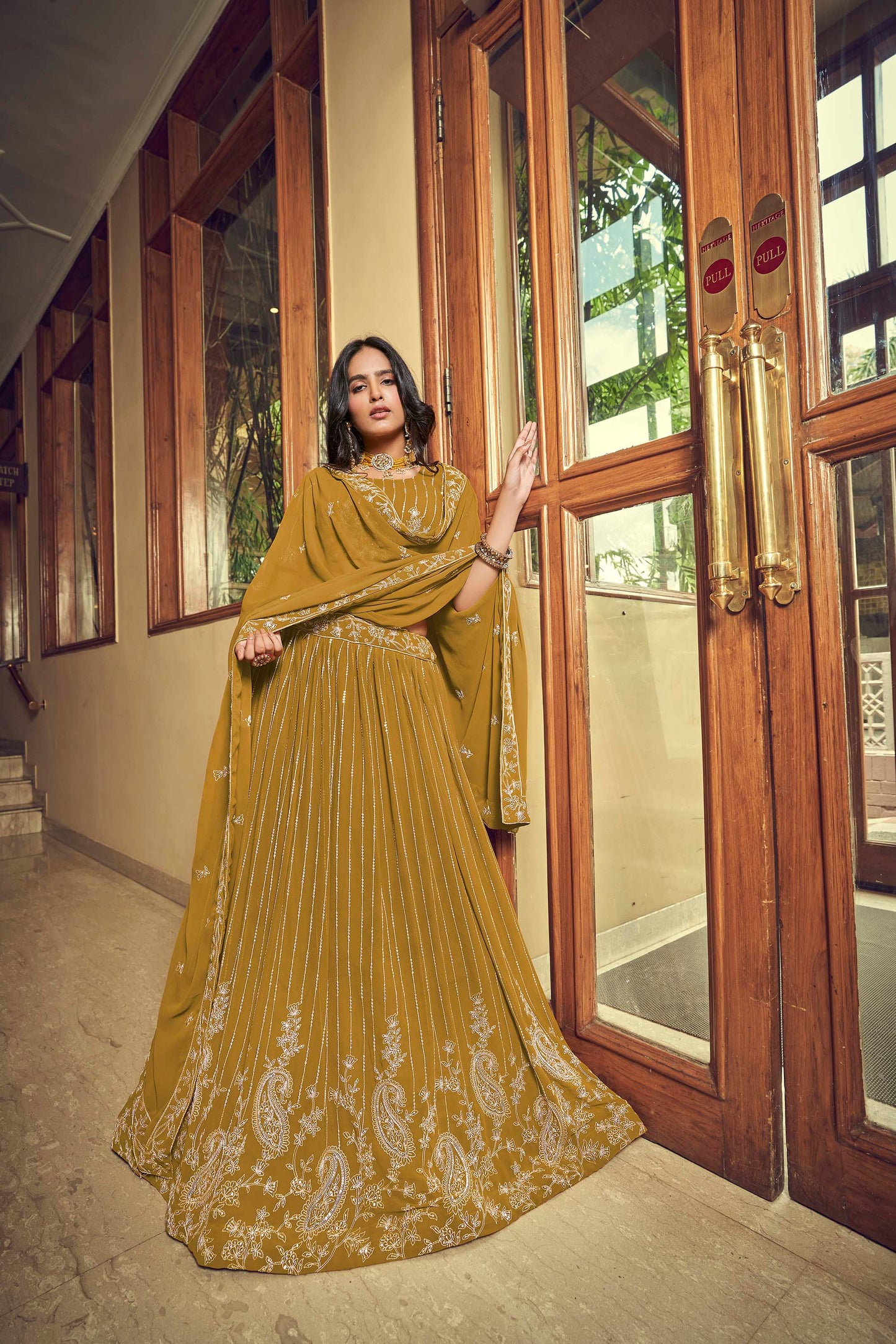 Stunning Mustard Yellow Mehendi Lehenga