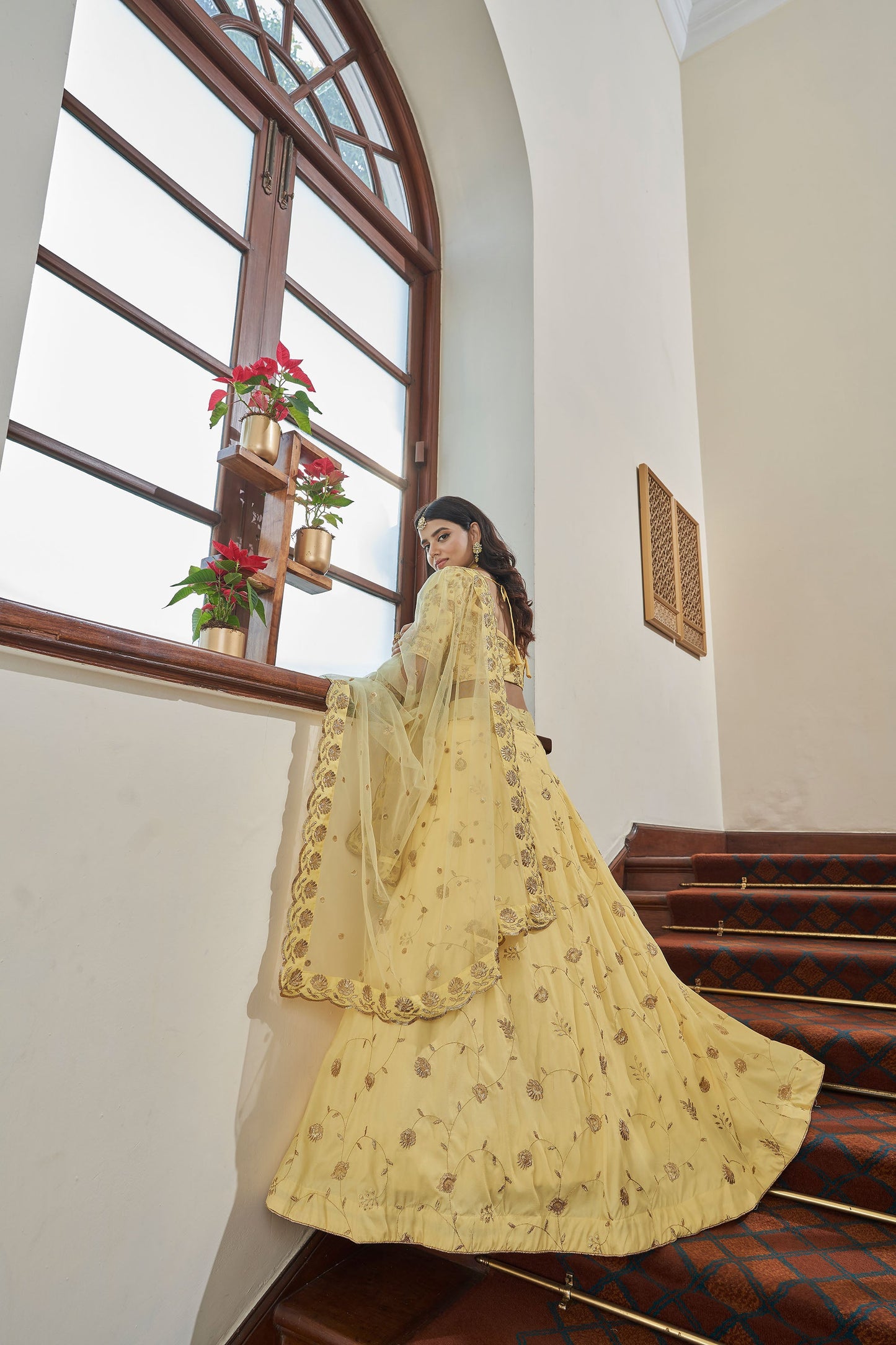 Light Yellow Art Silk Zari Embroidery Lehenga