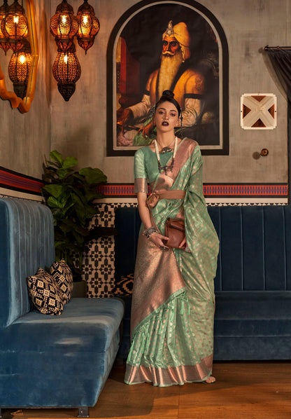 Sea Green Banarasi Woven Silk Saree