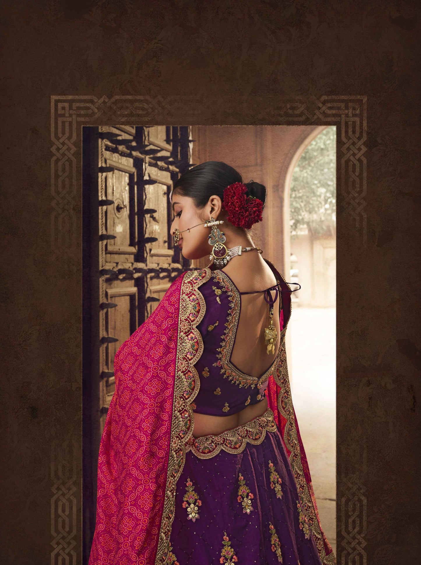 Purple Viscose Silk Heavy Embroidered Lehenga Choli - Rent