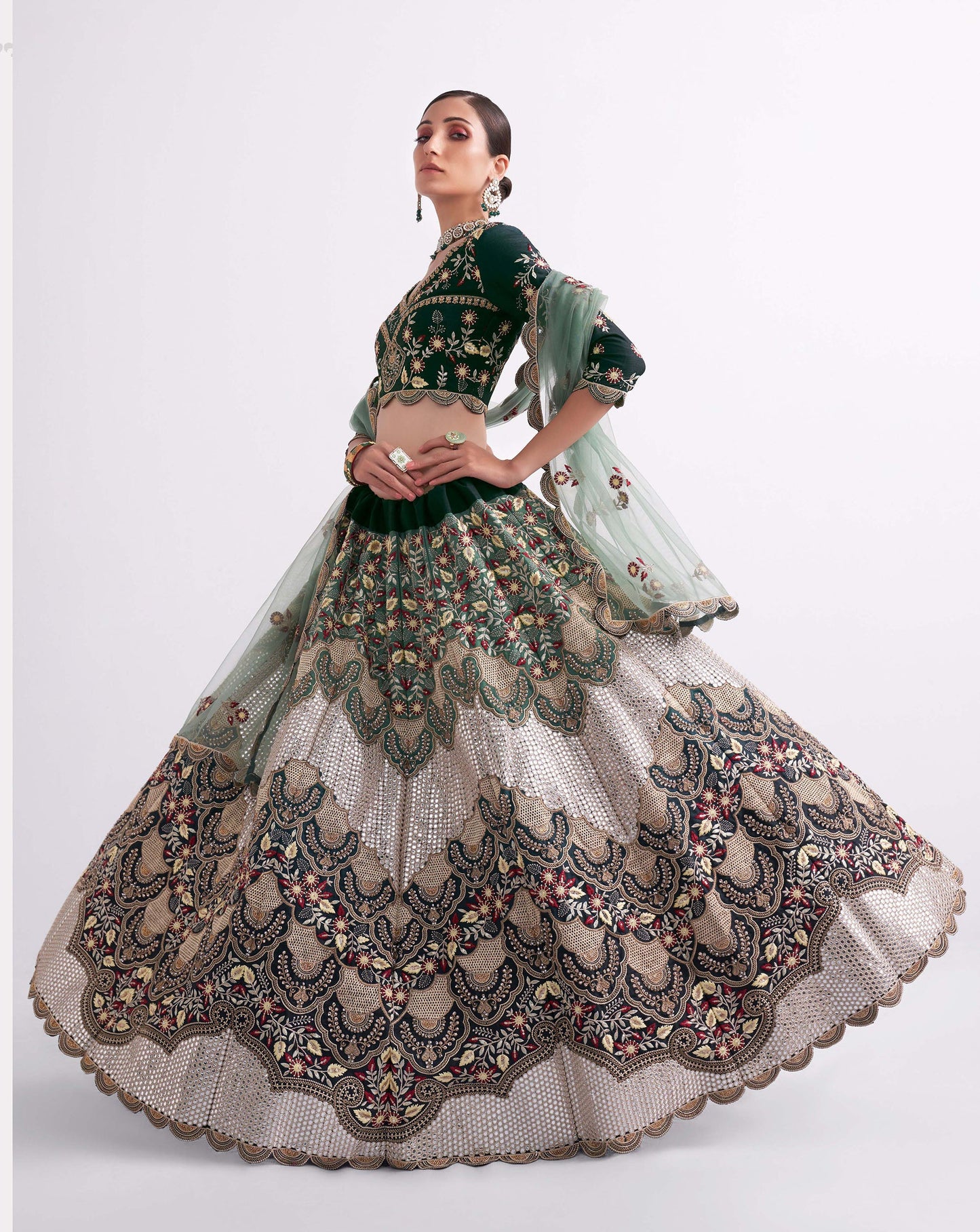 Dark Green Color Silk Embroidered Bridal Lehenga Choli