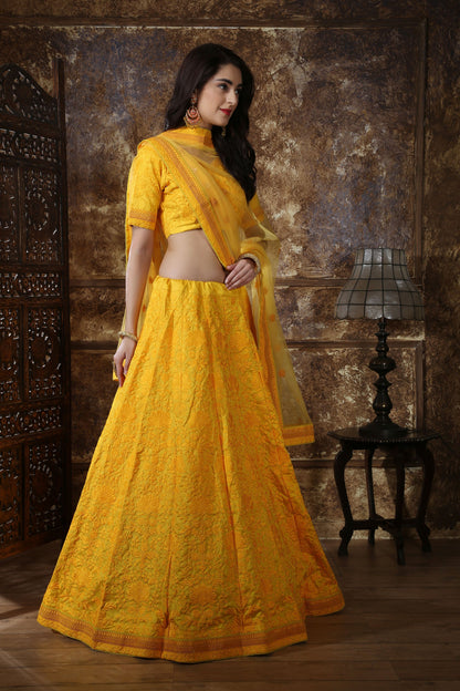 Yellow Georgette Resham Embroidery Lehenga