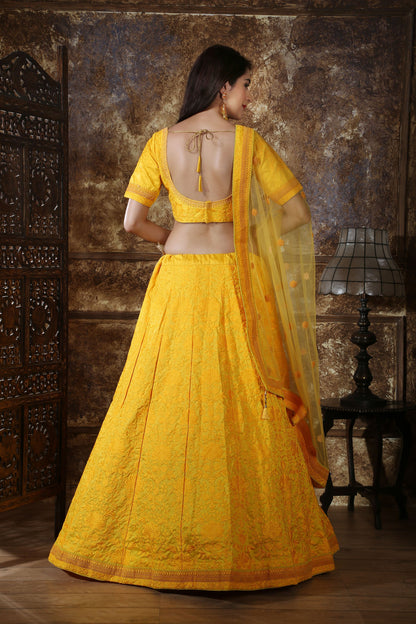 Yellow Georgette Resham Embroidery Lehenga