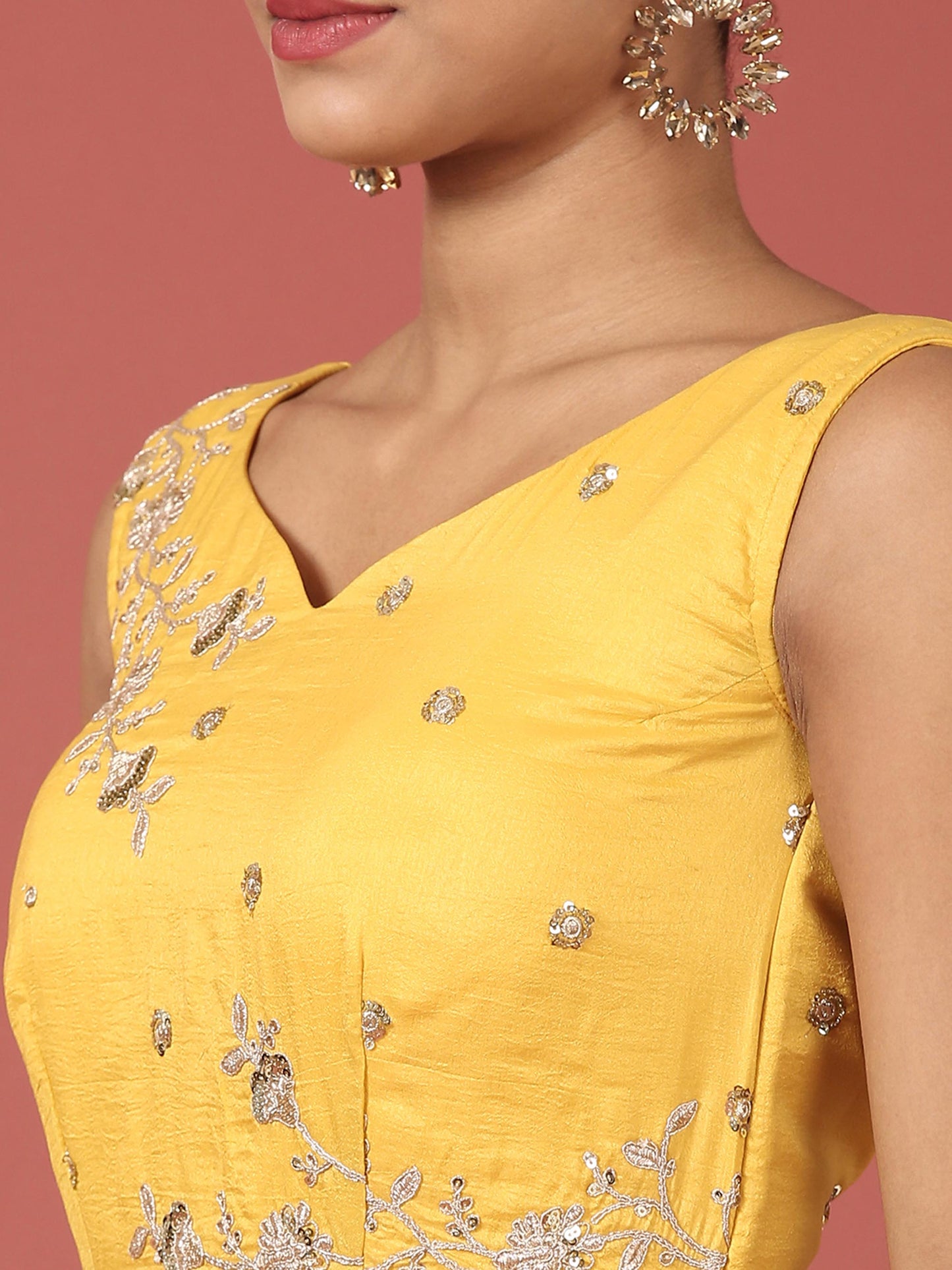 Mustard Net Sequinse Work Lehenga