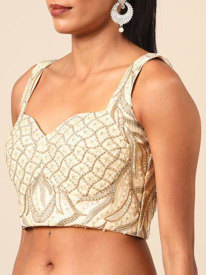 Cream Net Sequins and Zarkan embroidery Lehenga