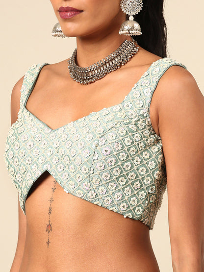 Sea Green Chinon Sequins and Zarkan embroidery Lehenga