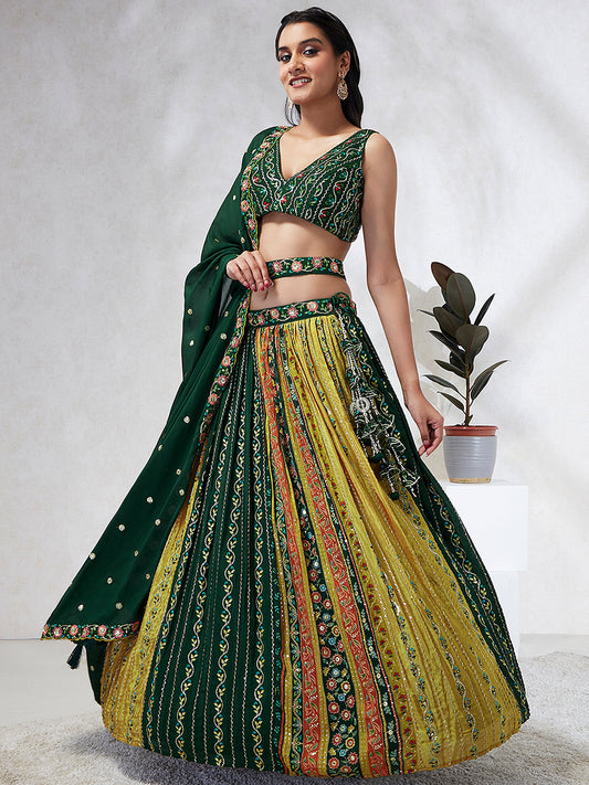 Green Chiffon Position print with Sequins embroidery Lehenga