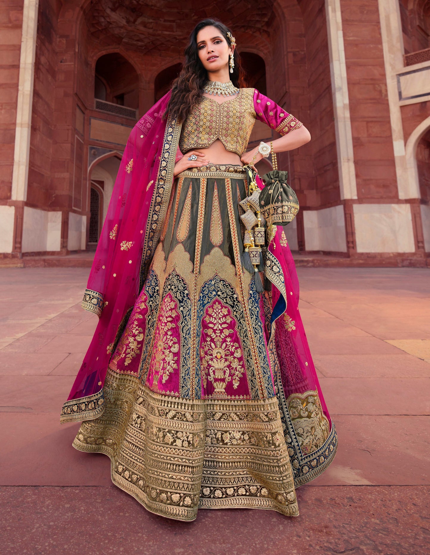 Stunning Grey and Beige Color Bridal Lehenga