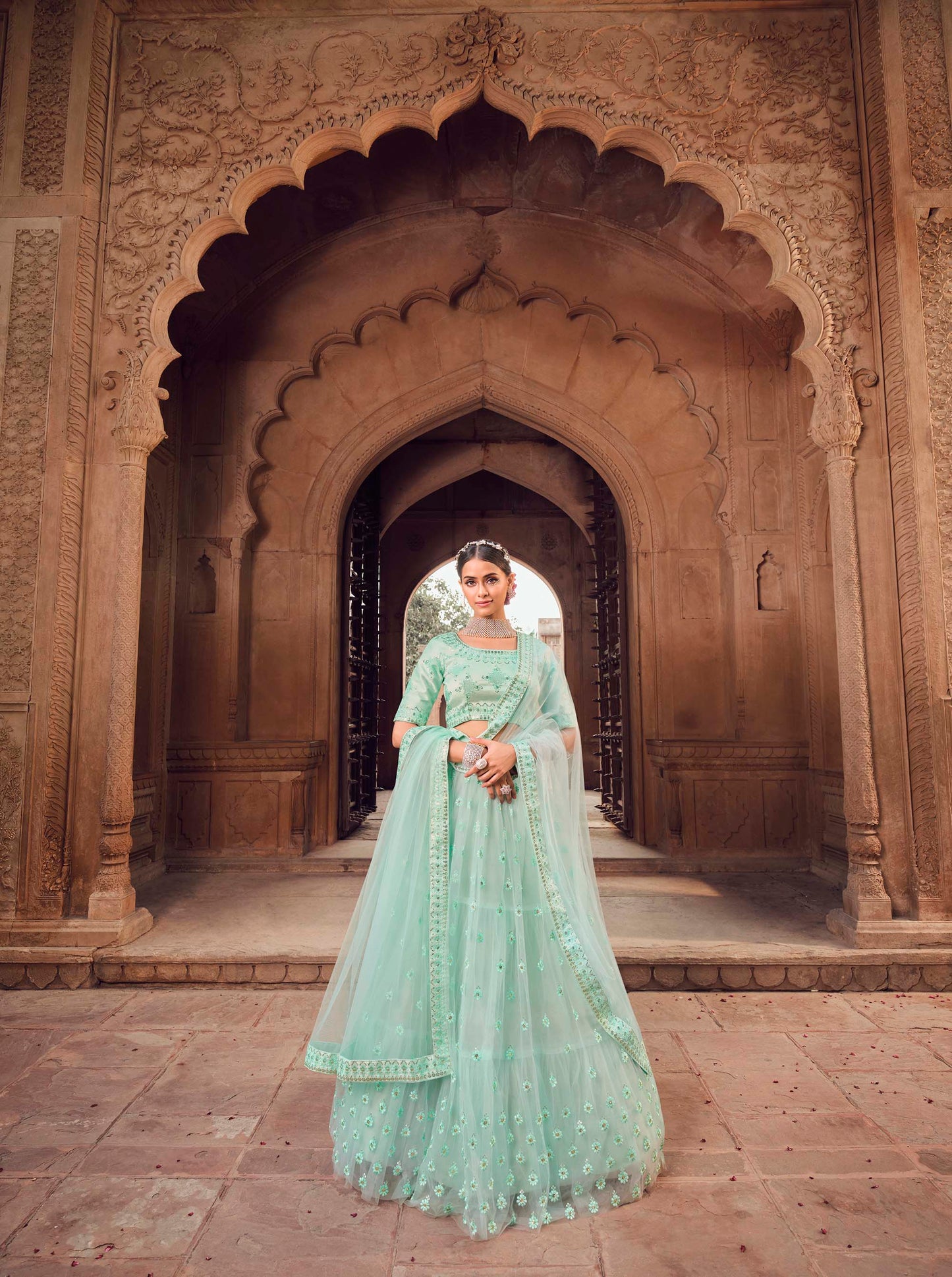 Marvelous Sky Blue Ruffle Lehenga Choli for Bridesmaid 1102