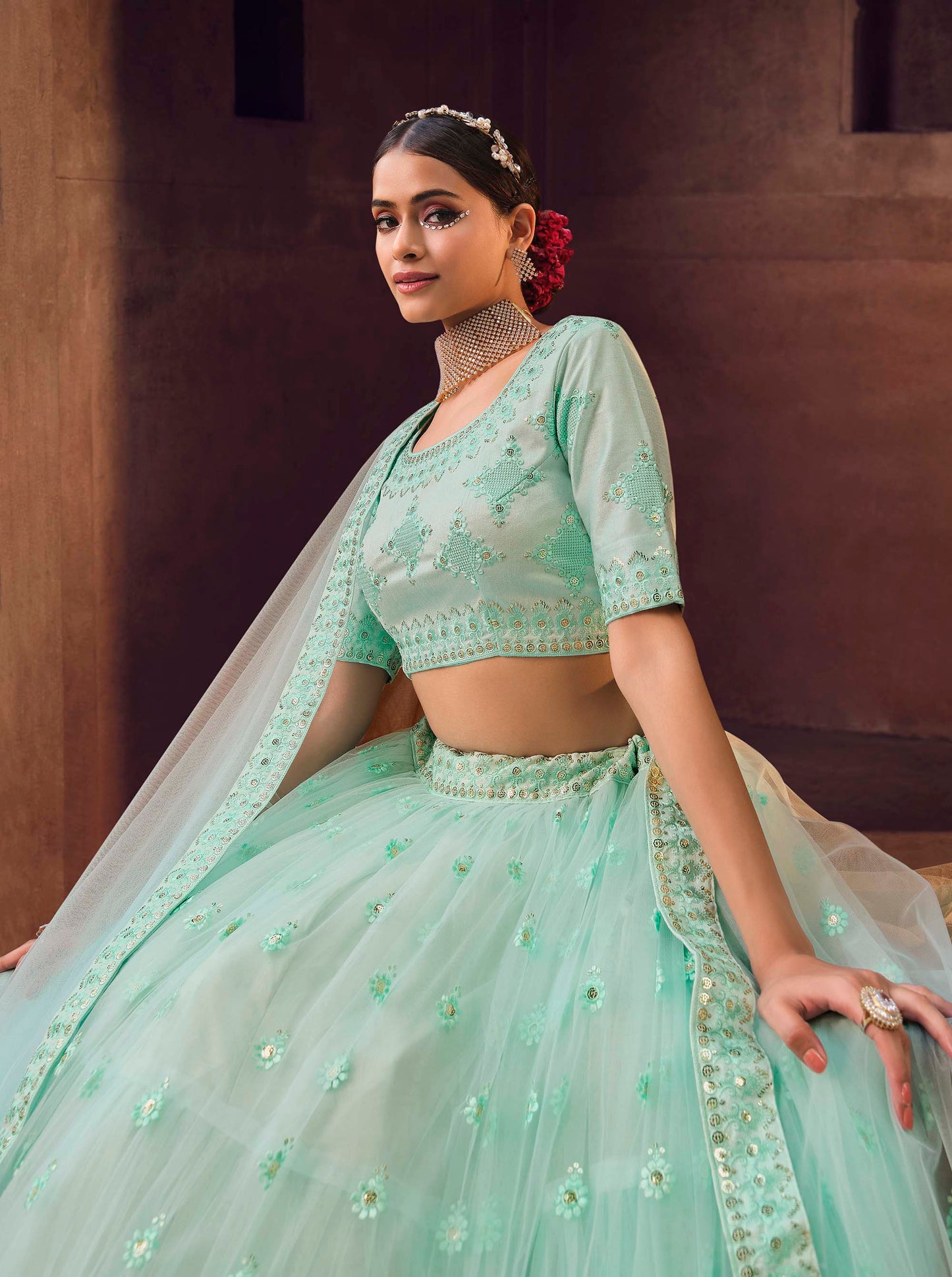 Marvelous Sky Blue Ruffle Lehenga Choli for Bridesmaid 1102