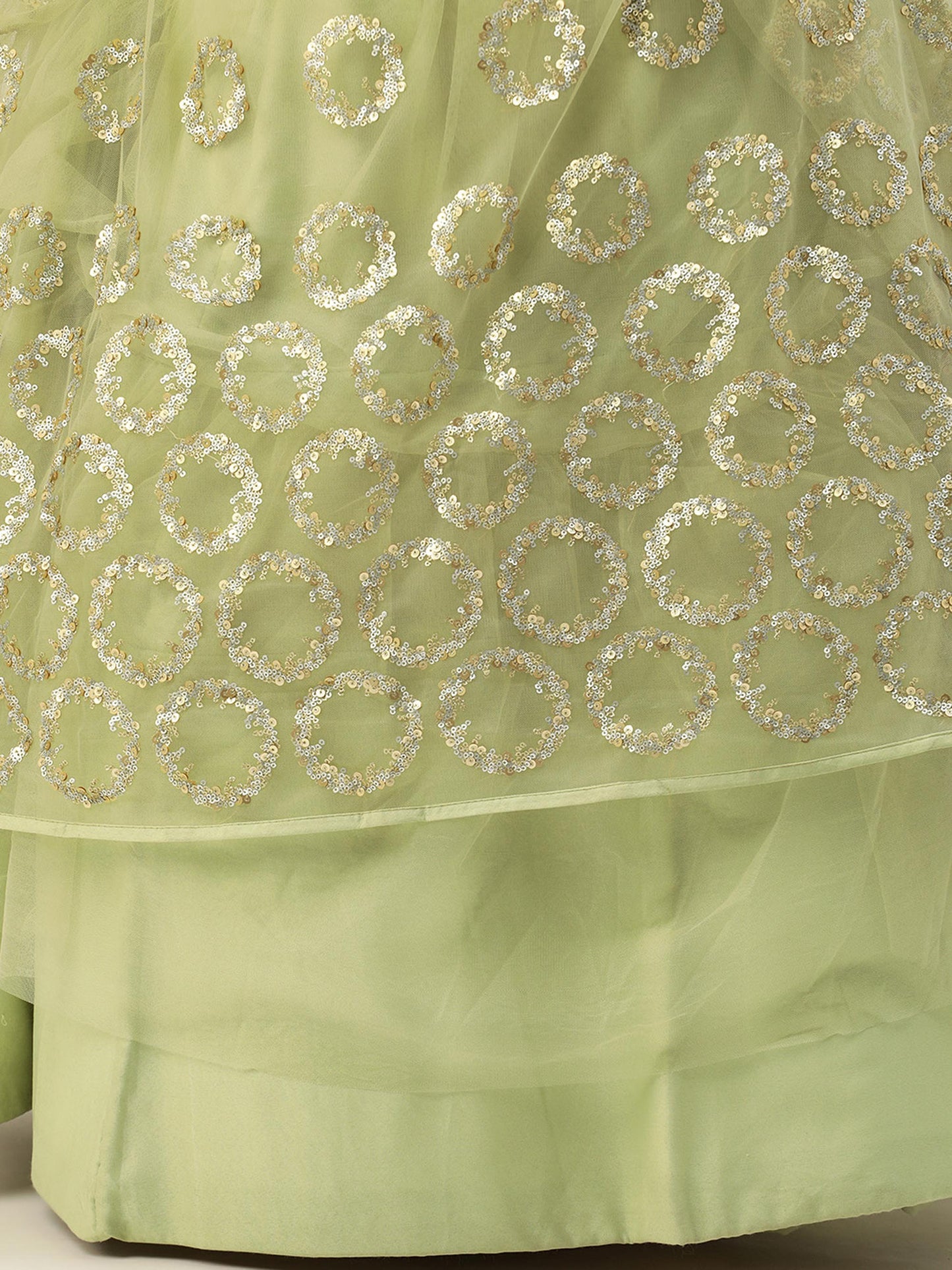 Lime Green Net Embroideried Round Sequins Lehenga