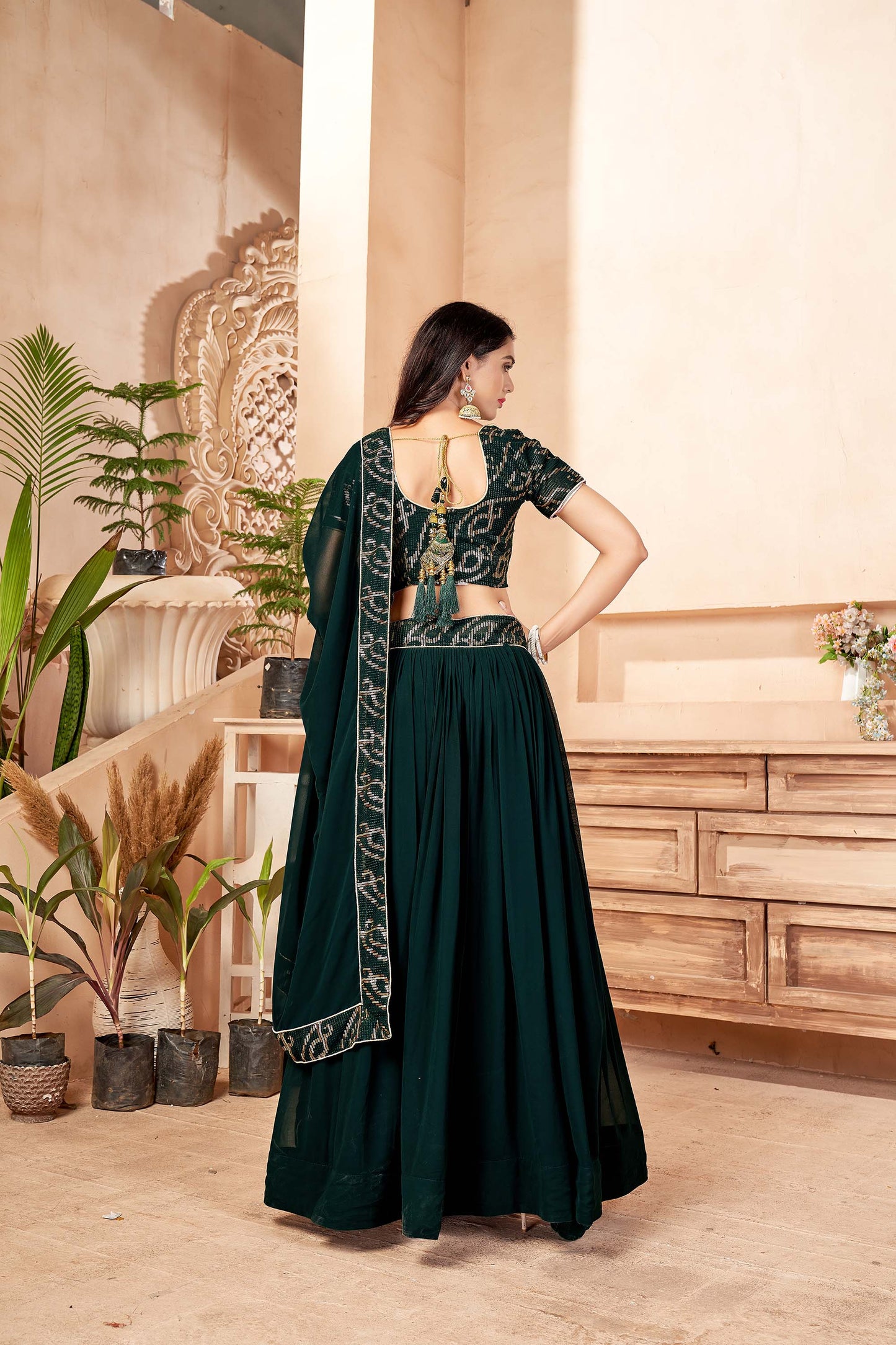 Dark Green Color Georgette Partywear Lehenga 1301