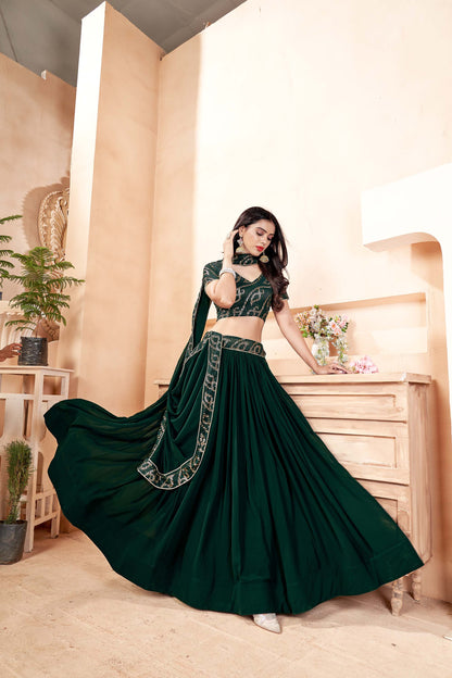 Dark Green Color Georgette Partywear Lehenga 1301