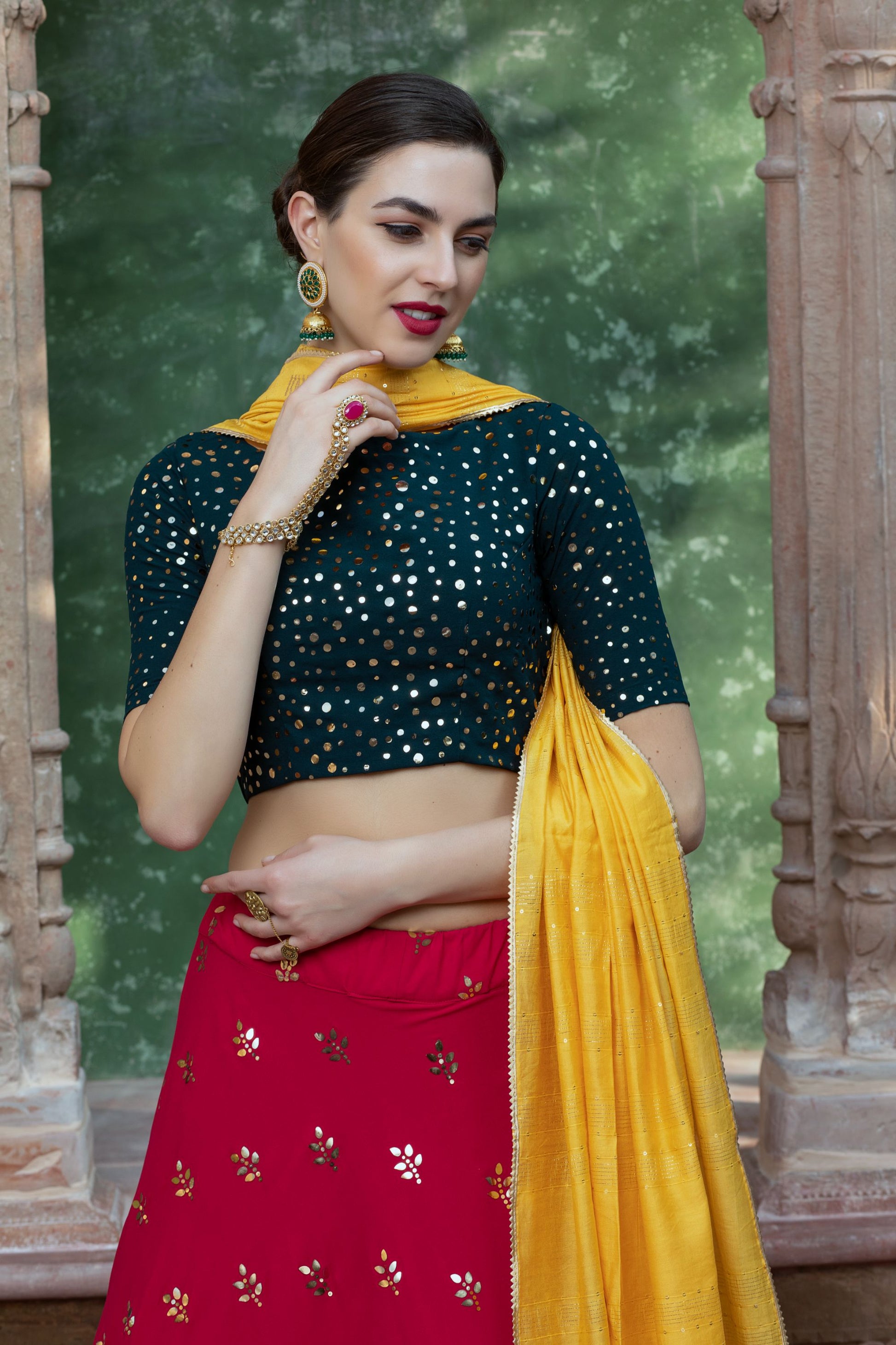 Green & Pink Color Wedding Guest Lehenga Choli 1603