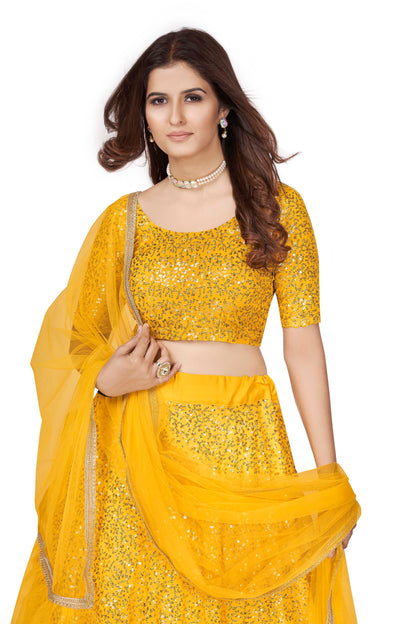 Yellow Georgette Sequins Lehenga for Haldi AH17103