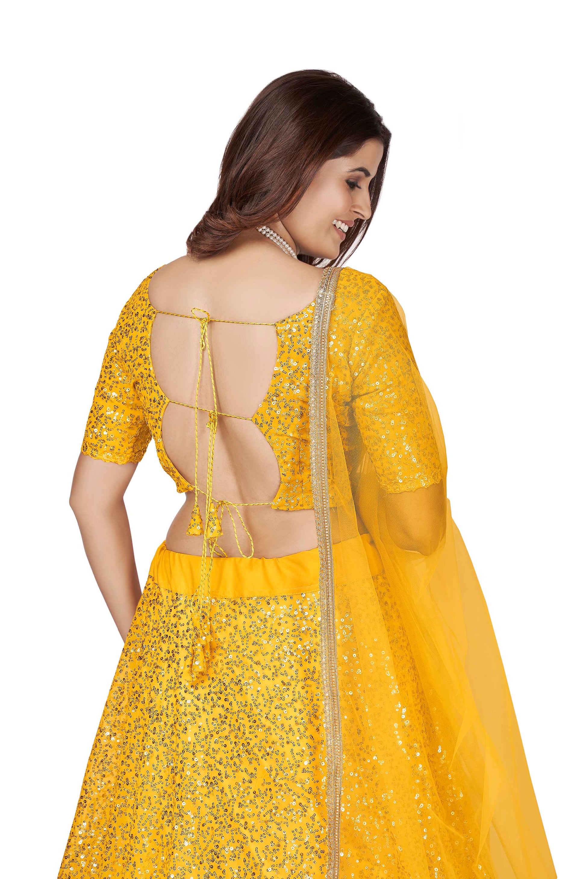 Yellow Georgette Sequins Lehenga for Haldi AH17103