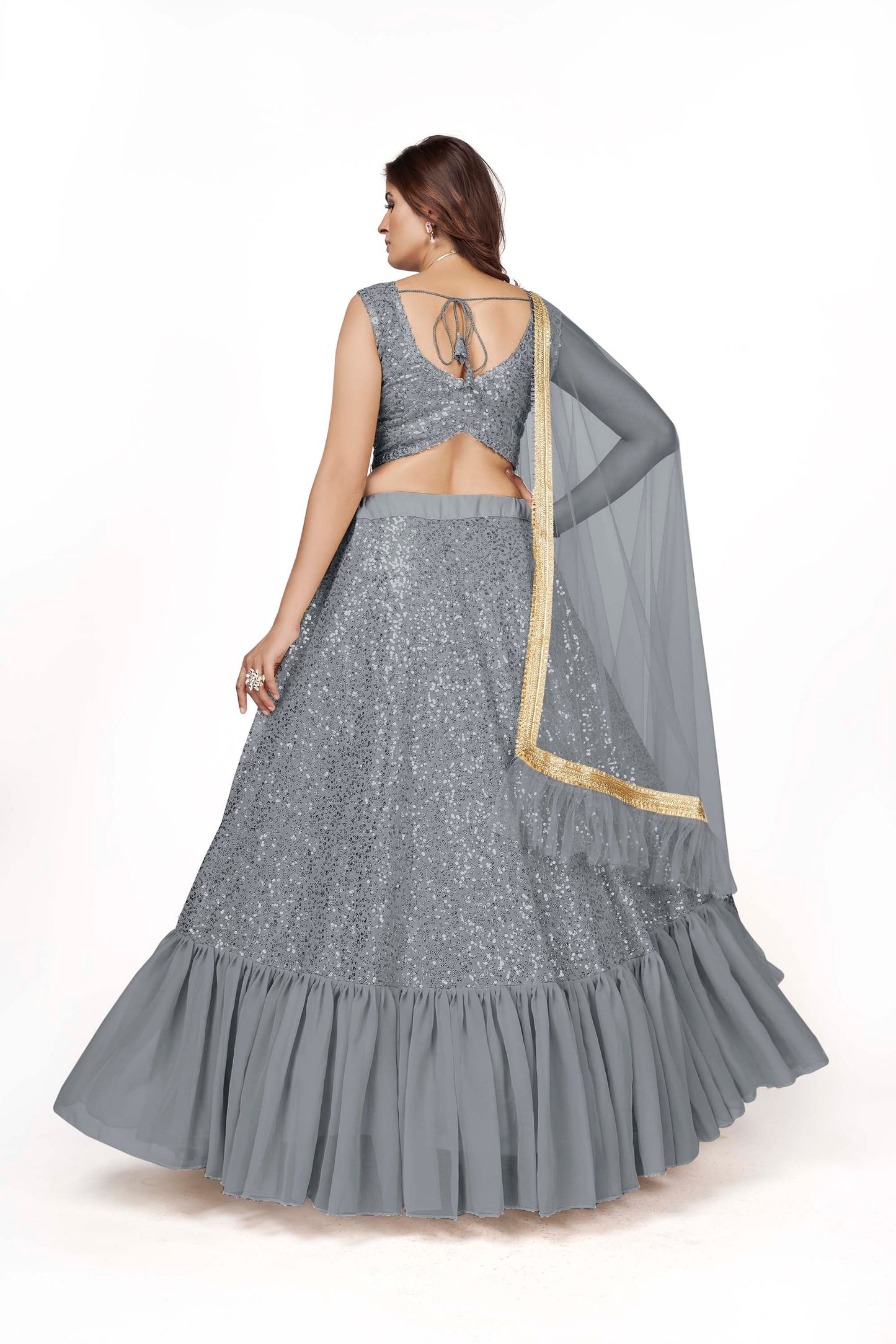 Grey Georgette Sequins Lehenga for Mehendi