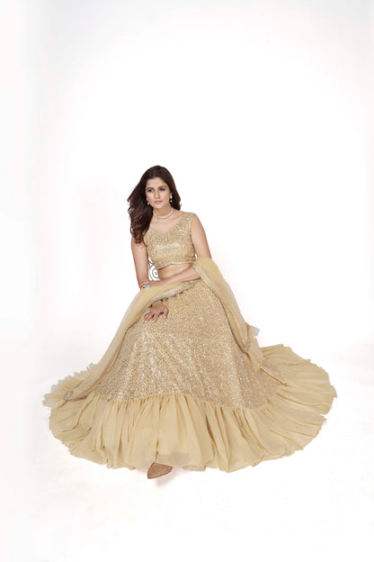 Beige Color Georgette Sequins Lehenga for Sangeet AH1705