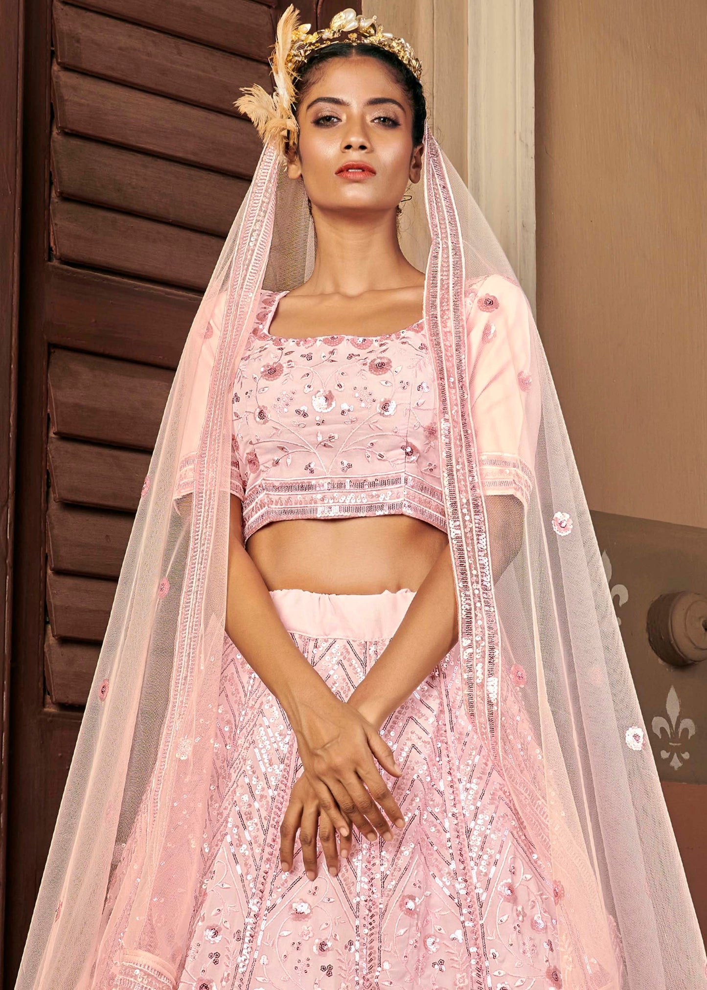 Pearl White Georgette Bridesmaid Lehenga Choli 1712