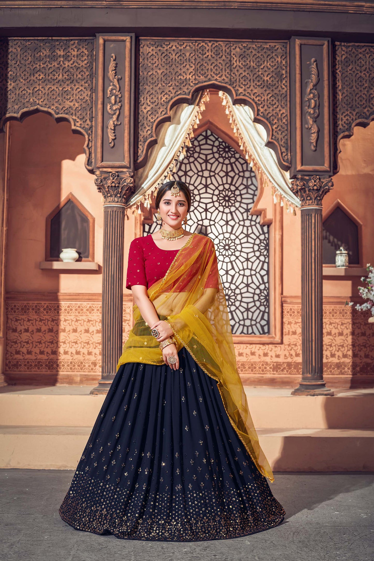 Navy Blue Color Georgette Lehenga