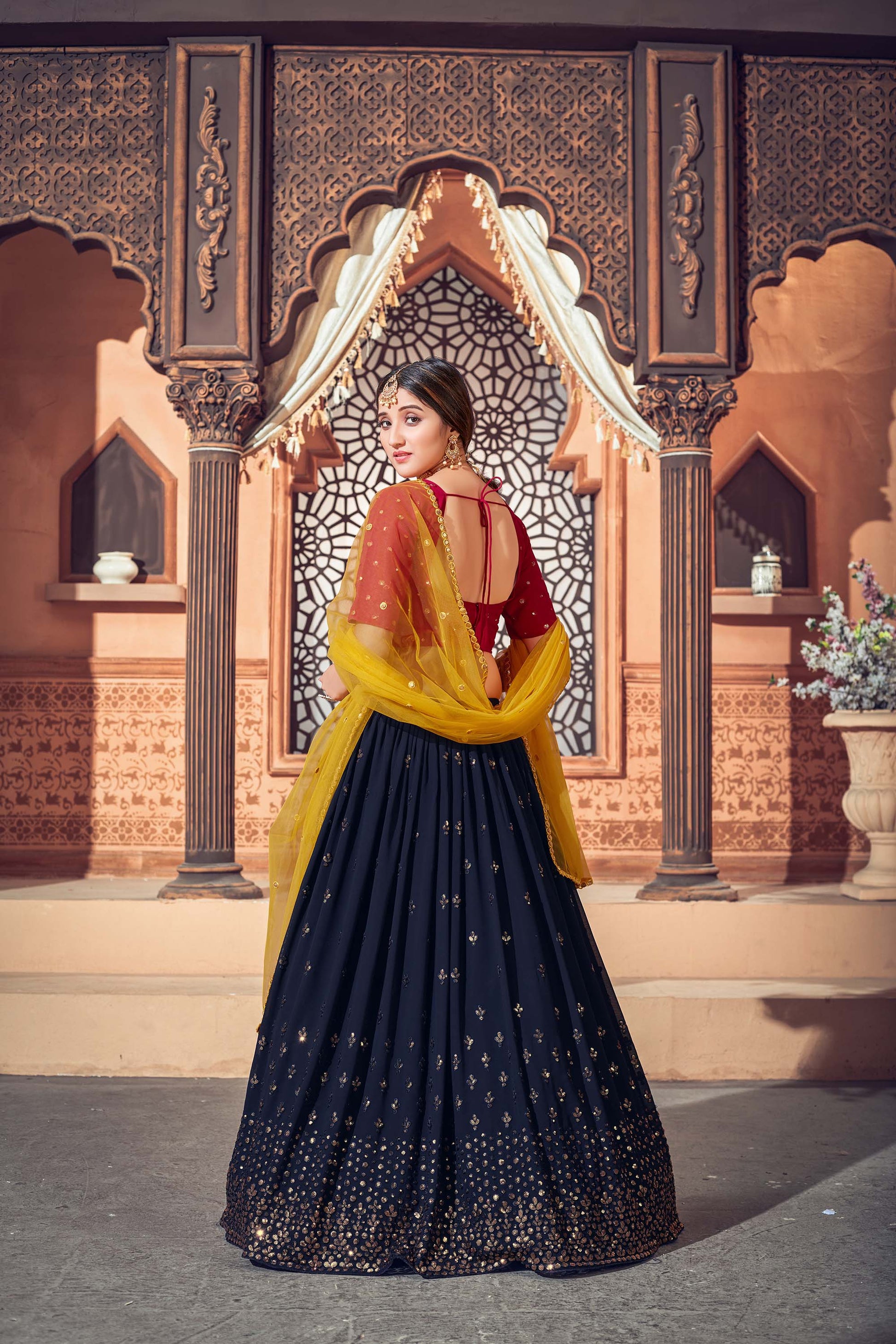 Navy Blue Color Georgette Lehenga