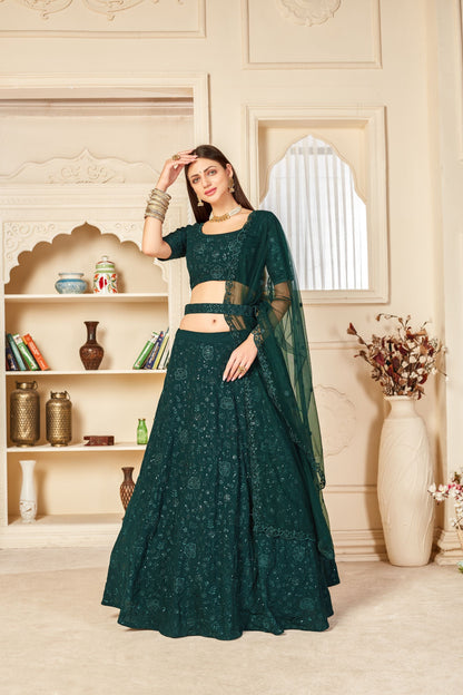 Green Georgette Lehenga Set