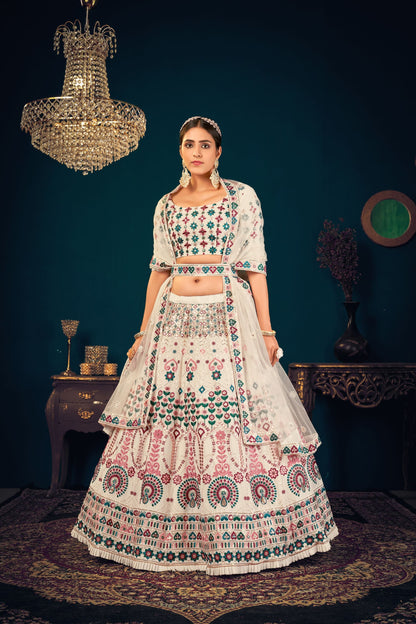 Pearl White Georgette Net Lehenga