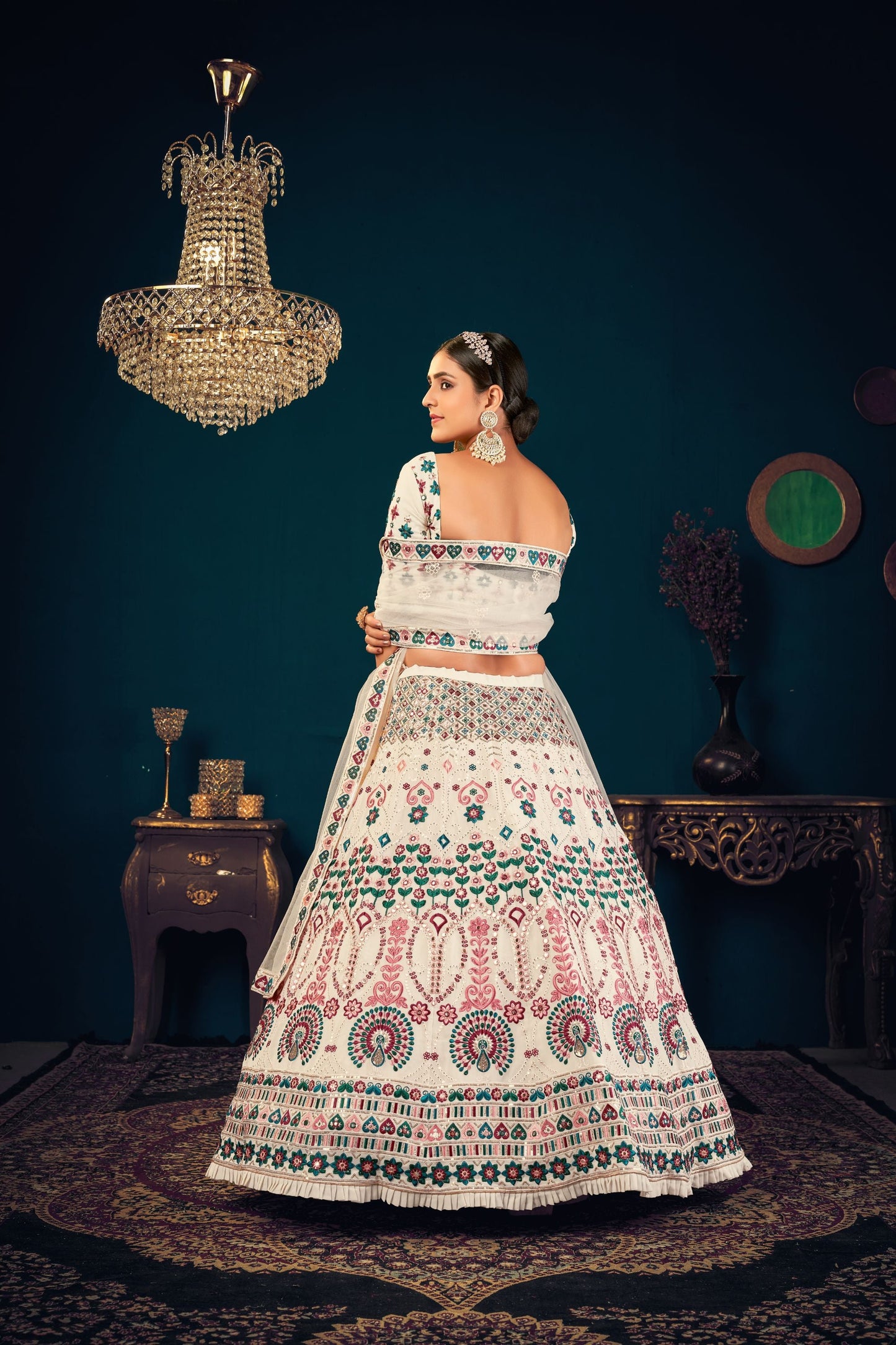 Pearl White Georgette Net Lehenga